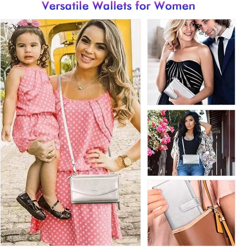 Vista 2 de nuoku Pulsera de viaje con doble cremallera cartera RFID para mujer con 2 correas
