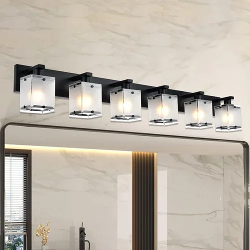 Vista 26 de Iluminación de aplique de pared de 2 luces con base de bombilla E26, lámpara de tocador de baño moderna de níquel cepillado para sobre espejo
