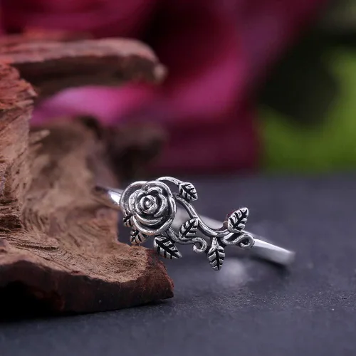 Vista 6 de JESMING Anillo para mujer con diseño de rosa delicada, plata de ley 925