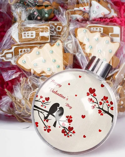 Vista 5 de Adornos de bolas de Navidad para árbol de Navidad, decoraciones de Navidad inastillables para el día de San Valentín, diseño de pájaro, corazón