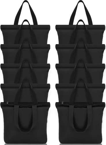 Vista 7 de Silkfly 20 Bolsas de Lona a Granel de 16.5x13.4'' Bolsas de Lona de Algodón en Blanco con Asas y Cremallera Reutilizables Lisas para Comestibles