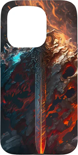 Vista 14 de Espada flameante y escudo el símbolo del guerrero Funda para iPhone 16