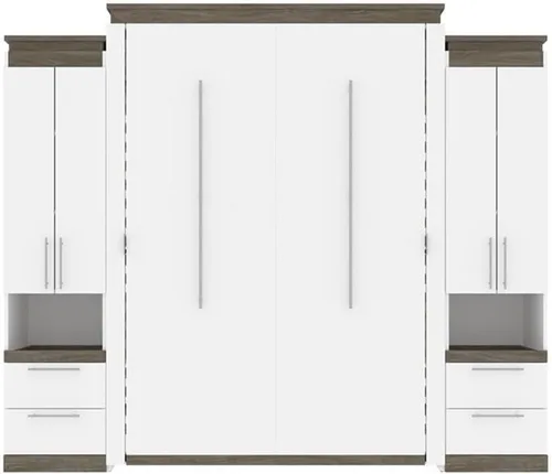 Vista 3 de Atlin Designs Cama Murphy de madera moderna de 104 pulgadas con 2 armarios de almacenamiento en blanco