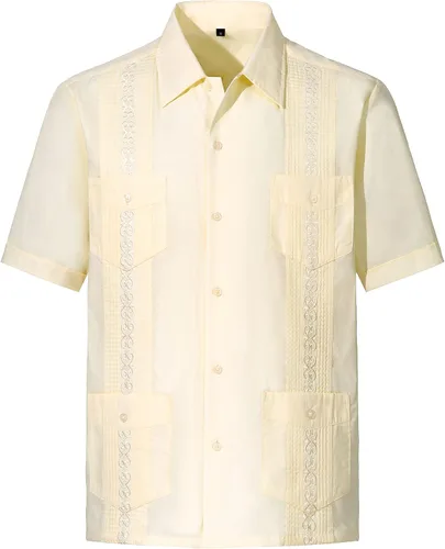 Vista 2 de MAXJON Camisas de guayabera para hombre, camisas cubanas de manga corta