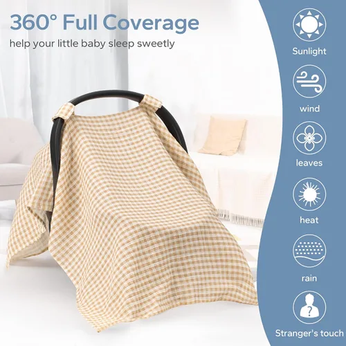 Vista 6 de Fundas de asiento de automóvil 100% muselina de algodón para bebés, funda universal para asiento de automóvil de bebé, cubierta de asiento