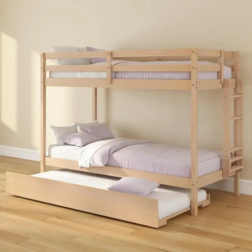 Vista 22 de Grain & Grove - Litera de dos camas con oso, estructura de litera resistente para niños, litera de madera contrachapada con escalera, barandilla