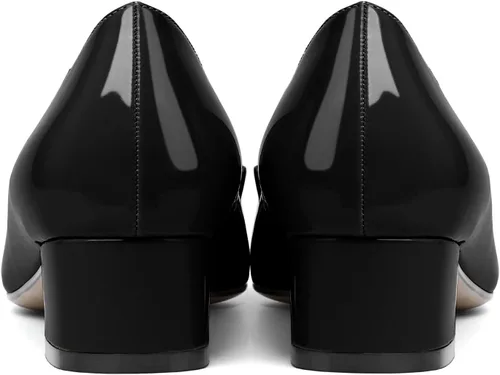 Vista 6 de Zamikoo Zapatos de tacón de bloque para mujer, punta cuadrada, tacones bajos gruesos, zapatos de vestir de tacón con lazo para oficina, boda
