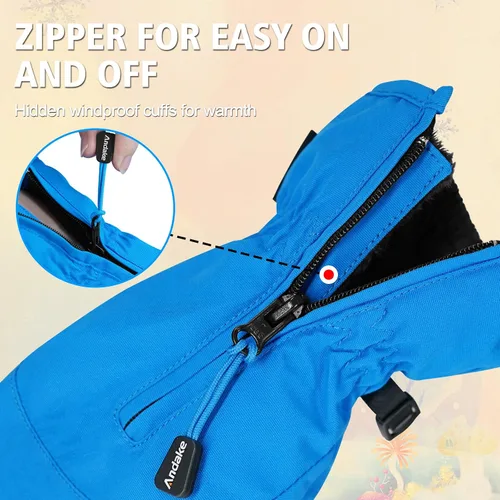 Vista 4 de Andake Guantes de esquí para niños, impermeables y transpirables, guantes de nieve cálidos de invierno para edades de 4 a 7 años, para bebés y niños