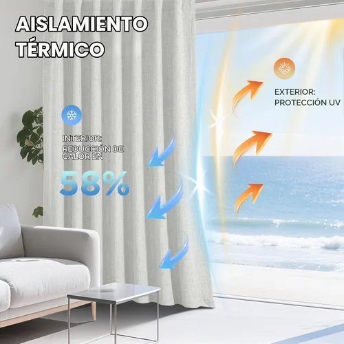 Vista 4 de Joydeco - Cortinas opacas para dormitorio de 90 pulgadas de largo 100% bloqueadoras de luz, juego de 2 paneles blancos, cortinas de oscurecimiento