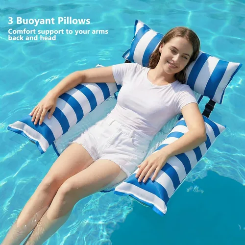 Vista 5 de Jasonwell Flotadores inflables para piscina para adultos – Flotadores de tela para piscina, silla flotante para lago, playa, tumbona flotante