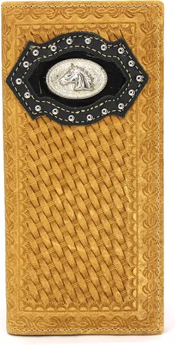 Vista 24 de Billetera de chequera plegable con pelo de vaca o bordado de tela cartera 0201 BR 0201 Bordado Marrón