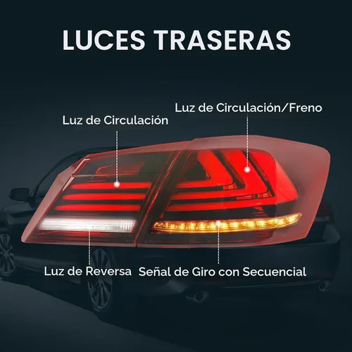 Vista 4 de Conjunto de luces traseras LED de repuesto para Honda Accord Sedán de 4 puertas 2013 2014 2015, lámparas traseras rojas transparentes con señal