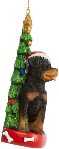 Vista 6 de Rottweiler - Adorno navideño de resina para perro de Papá Noel (4 pulgadas)