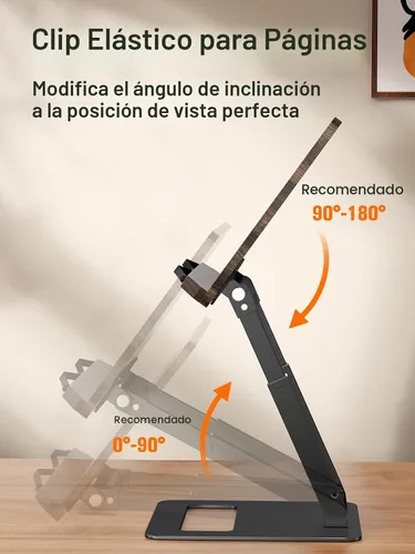 Vista 3 de Tounee Soporte telescópico para libros - Soporte para libros de cocina de altura ajustable con clips elásticos para páginas (negro)