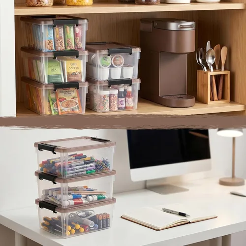 Vista 7 de Nicunom Paquete de 8 cubos de almacenamiento pequeños con tapas, 3.2 cuartos de galón, caja de almacenamiento transparente de plástico, contenedores