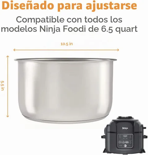 Vista 2 de Olla interior de acero inoxidable Goldlion compatible con accesorios de repuesto de 6.1 litros para Ninja Foodi