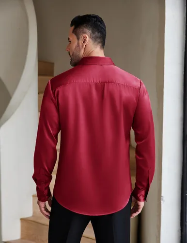 Vista 3 de COOFANDY Camisa de vestir de satén de lujo para hombre, de seda brillante, manga larga, con botones, camisa de boda, fiesta, baile de graduación