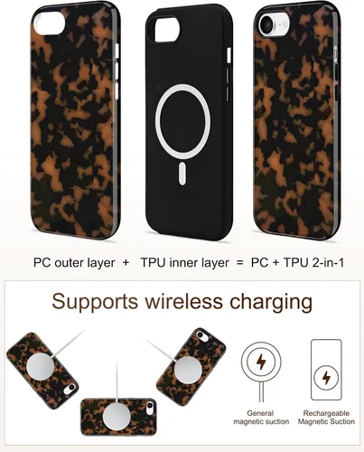 Vista 374 de Jusy Funda compatible con MagSafe con estampado de caparazón de tortuga marrón para iPhone 7/8/SE, cubierta protectora de TPU suave magnética