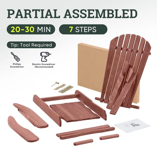 Vista 6 de Smart FENDEE Juego de 2 sillas plegables Adirondack de madera de cedro, muebles de ocio al aire libre para relajarse, adecuadas para patio, balcón