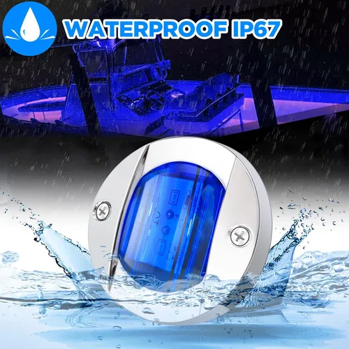 Vista 3 de ALFU 5 unids azul DC 12 V 3 pulgadas redondo barco marino luces interiores montaje popa LED luces de ancla de popa LED luces de pesca nocturna IP67