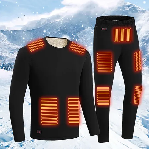 Vista 2 de NEBZCIV Conjunto de ropa interior térmica unisex de invierno con carga USB, ropa térmica de terciopelo de manga larga y pantalones largos