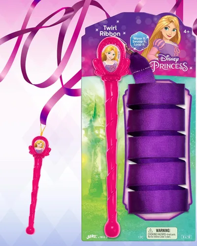 Vista 4 de JA-RU Disney Princess Rainbow Ribbon Varitas (1 cinta giratoria surtida) Varita rítmica bailarina, juguetes para niñas. Equipo de gimnasia
