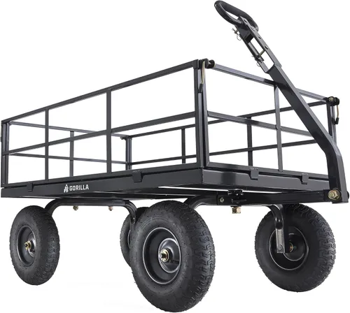 Vista 8 de Carro utilitario Gorilla Carts resistente de acero con lados desmontables y neumáticos de 13 pulgadas con capacidad de 1200 lb, Negro