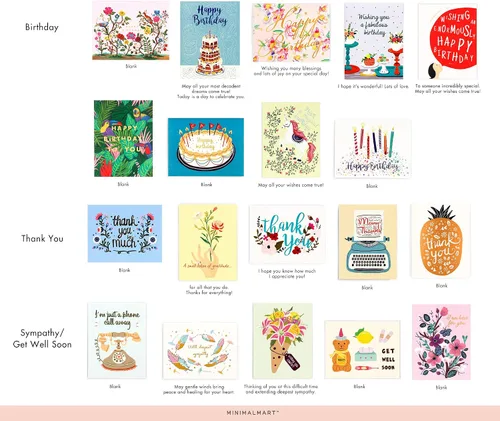 Vista 5 de Organizador para surtido de tarjetas de felicitación, premium, 32 diseños únicos, cumpleaños, agradecimiento, que te mejores, felicitaciones