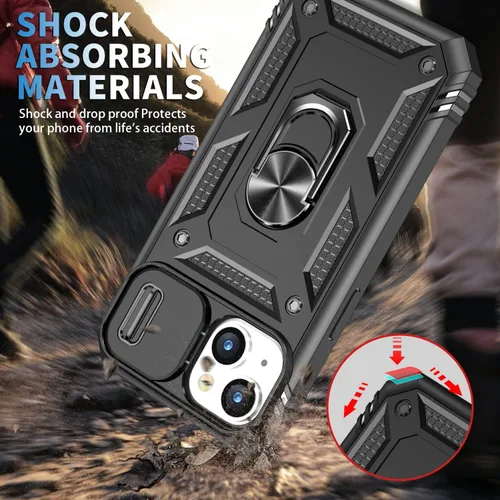 Vista 5 de Fetrim Funda para iPhone 14, Funda de teléfono con soporte de anillo de rotación para Apple iPhone 14 - Negro