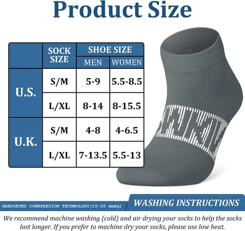 Vista 7 de CHARMKING Calcetines de compresión para mujeres y hombres, 6 pares de calcetines atléticos de tobillo de 15-20 mmHg, ideales para entrenamiento