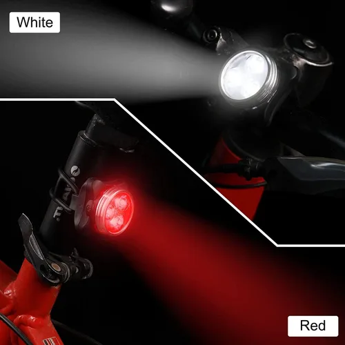 Vista 5 de 2 juegos de luces recargables para bicicleta (total de 4 luces: dos rojas y dos blancas), faros delanteros superbrillantes y luces LED traseras