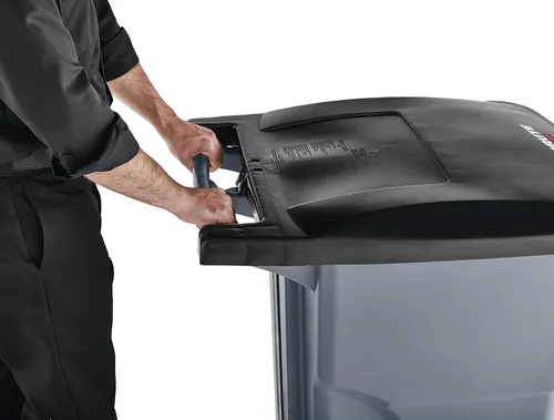 Vista 5 de Rubbermaid Commercial Products - Papelera con ruedas para reciclaje Fg9W2773Blue Brute Rollout