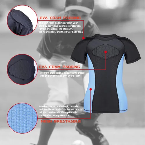 Vista 2 de Camisa acolchada de fútbol juvenil con protector de costillas en el pecho, para niños y niñas, camiseta protectora para fútbol, béisbol, sóftbol