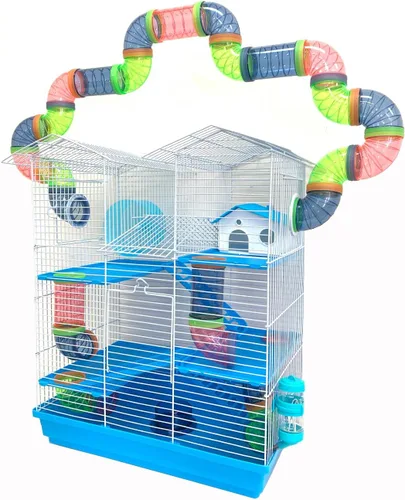 Vista 17 de Rosa Grande Torre Doble de 5 Pisos Hábitat para Hámster Mansión Roedores Jerbos Ratones Pequeños Hogar Jaula con Tubo de Cruce Superior Expandible