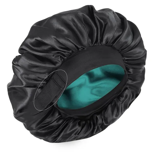 Vista 11 de Gorro de seda para dormir, gorro de satén de doble capa, ajustable, para mujeres negras, gorro de dormir reversible para sombreros de cabello rizado