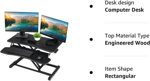 Vista 8 de TechOrbits - Convertidor de escritorio de pie, regulable, para sentarse y pararse, madera de fibropanel de densidad media, bandeja para teclado