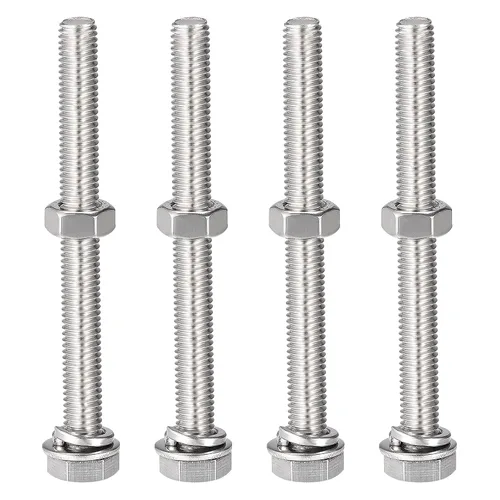 Vista 6 de uxcell Tornillos de cabeza hexagonal M8 x 1.969 in, tuercas, kits de arandelas planas y de bloqueo, tornillos hexagonales de acero inoxidable 304, 4