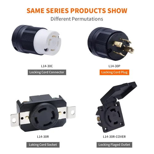 Vista 6 de Enchufe macho de bloqueo NEMA L14-30P 2PCS para generadores, enchufe eléctrico con extremo de cable de extensión 30A, 125/250V, 3 polos de 4 hilos