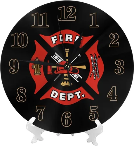 Vista 2 de Bomberos Fire DEPT. Logo Rescue Pattern Reloj de pared redondo decorativo silencioso sin tictac funciona con pilas para el hogar, cocina, sala