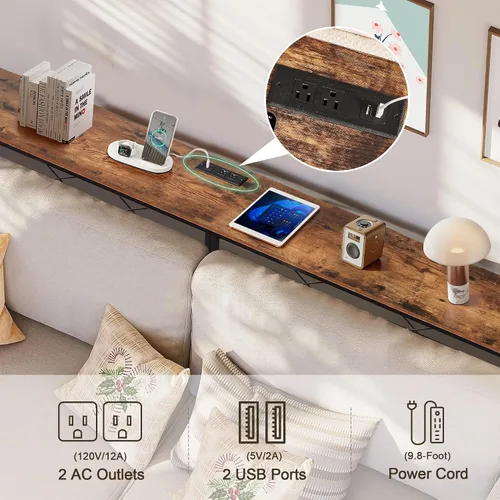 Vista 4 de VECELO Mesa consola angosta extra larga de 55 pulgadas con estación de carga, toma de corriente y puertos USB, para entrada, sala de estar, oficina