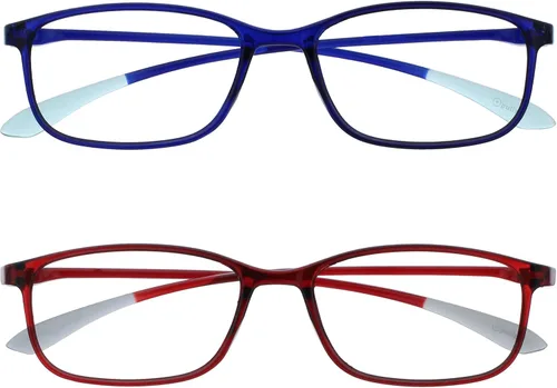 Vista 19 de OPULIZE ICE - Lentes de lectura para mujeres y hombres, marco rectangular resistente a los arañazos con bisagras de resorte, azul oscuro cristal