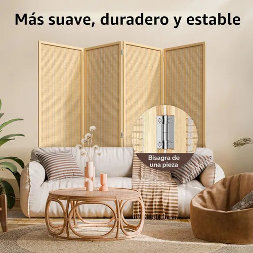 Vista 6 de Divisor de habitación, pantalla de privacidad plegable de 4 paneles, pantalla divisora de habitación de bambú, divisor de pared de 6 pies de alto