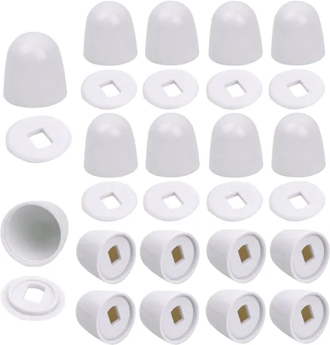 Vista 6 de Tapones para pernos de inodoro, 2 paquetes de tapas de inodoro redondas de plástico universales, con arandelas adicionales para una fácil