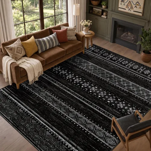 Vista 32 de BESTSWEETIE Alfombras de área de 2 x 3 pies para sala de estar, lavables, marroquíes, rústicas, geométricas neutrales, de pelo bajo