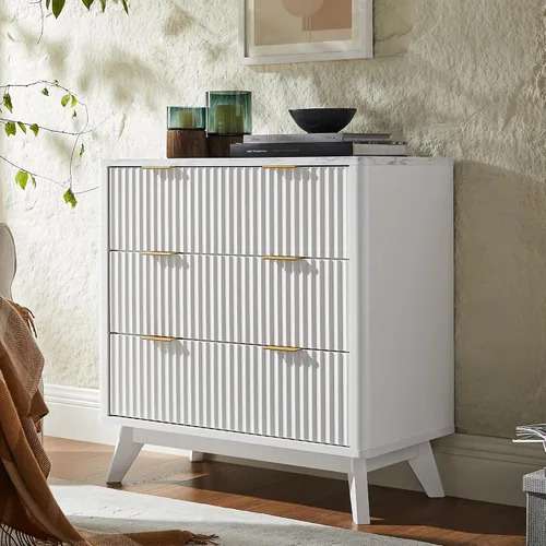 Vista 11 de T4TREAM Cómoda acanalada de 3 cajones de 32 pulgadas para dormitorio, aliso Aliso Oscuro