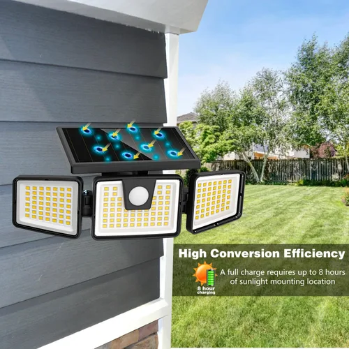 Vista 5 de AmeriTop Luces Solares para Exteriores, Paquete de 2 Luces LED Inalámbricas con Sensor de Movimiento Solar de Alto Brillo; 3 Cabezales Ajustables