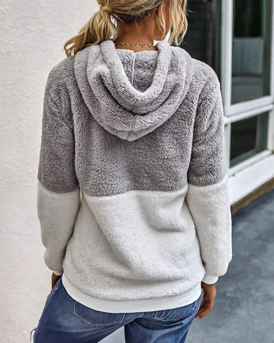 Vista 3 de BTFBM - Suéter sin botones de sherpa con capucha para mujer, con 14 de cremallera y manga larga, suave y mullida, de vellón
