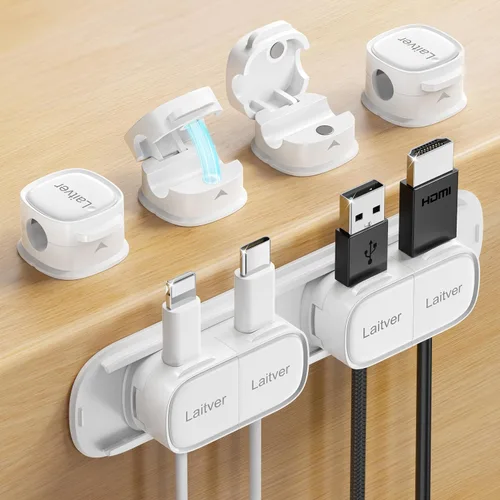 Vista 19 de Paquete de 6 clips magnéticos para cables [apertura/bloqueo en 1s], organizador y sujetador de cables Laitver con adhesivo fuerte para escritorio