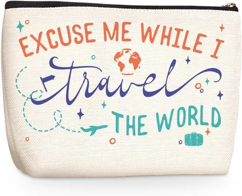 Vista 7 de Divertidos regalos de viaje en avión para mujeres, bolsa de maquillaje, artículos esenciales de viaje, bolsa de cosméticos, bolsa de aseo