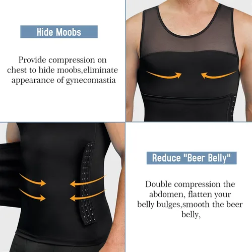 Vista 3 de Chaleco adelgazante para hombre, camiseta de compresión ajustada con control de abdomen, ropa interior y carpeta Moobs
